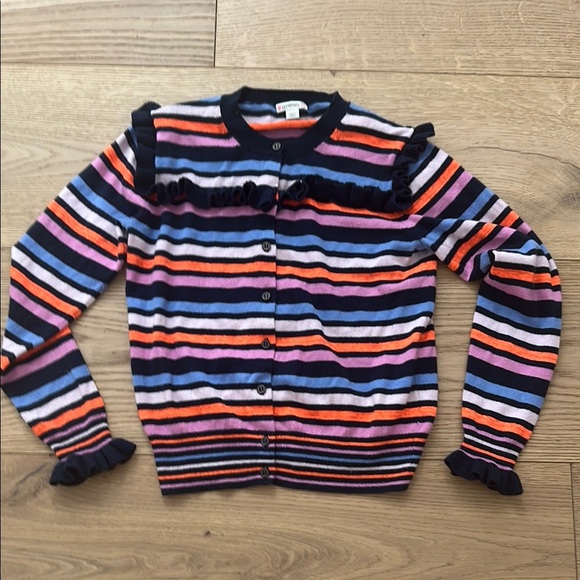 Crewcuts Striped Ruffle Cardigan navy multi 12 Girls - Picture 1 of 4